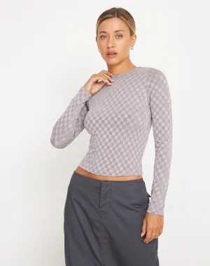 Natari Long Sleeve Crop Top in Check Grey