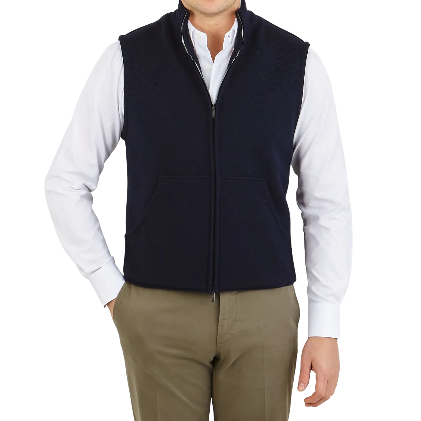 Navy Blue Knitted Virgin Wool Gilet