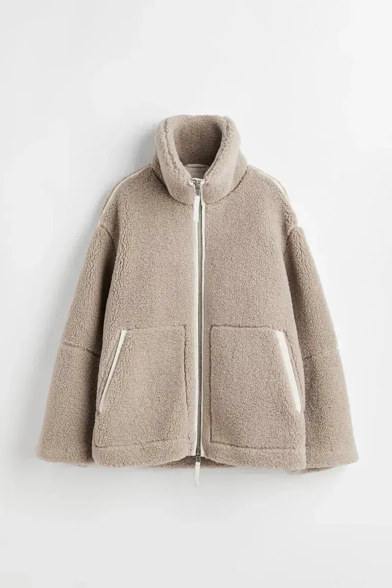 New Fashion Loose Anti-cashmere Hooded Zipper Huge Fleece Winter Jacket