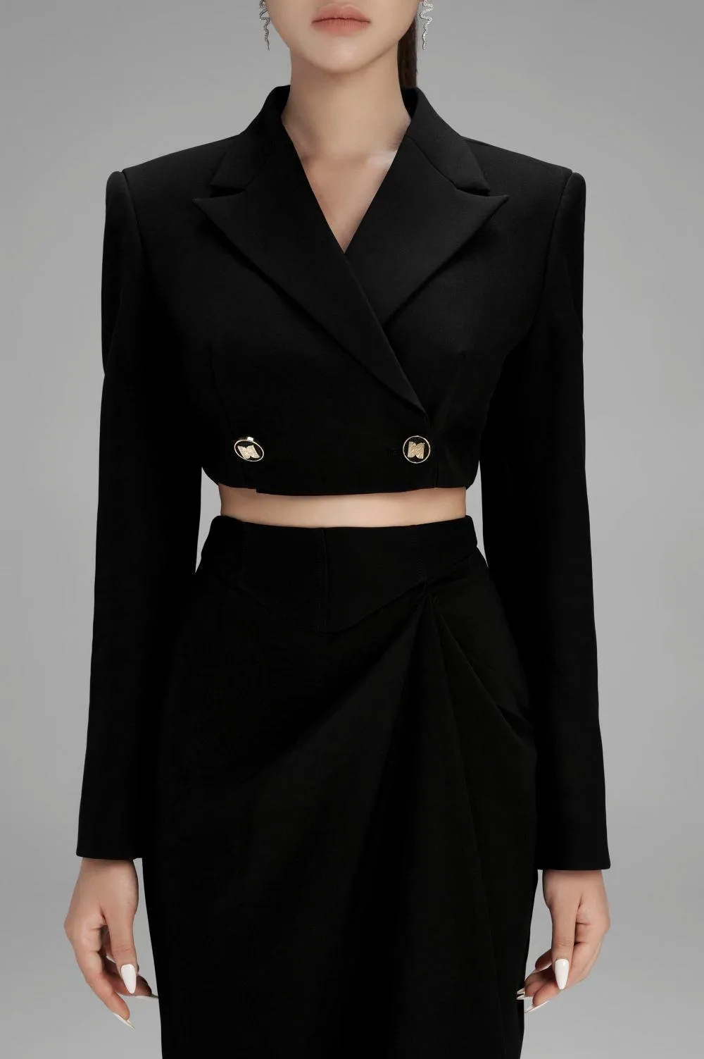 Nova Cropped Peak Lapel Polycotton Jacket