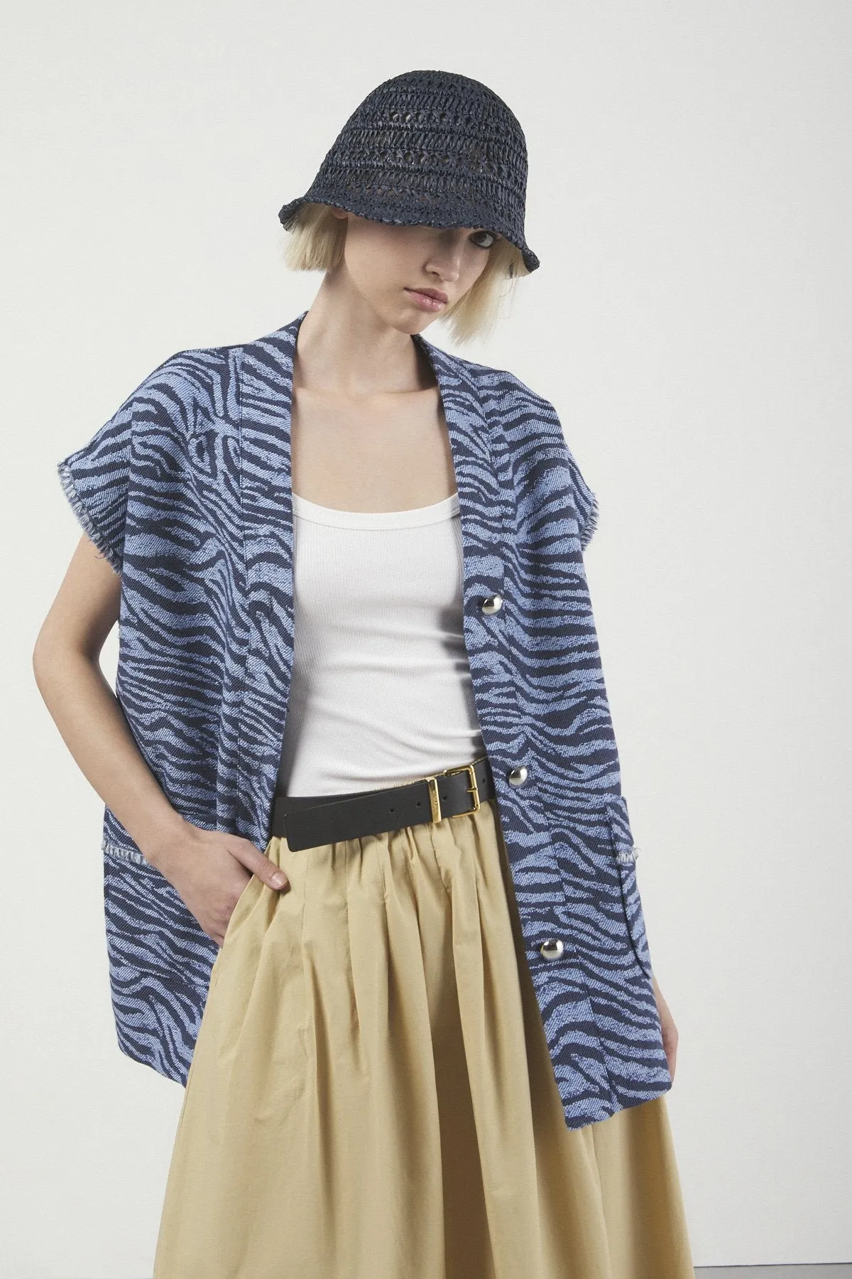 Ottod'Ame Animal Print Gilet - Jean Blue