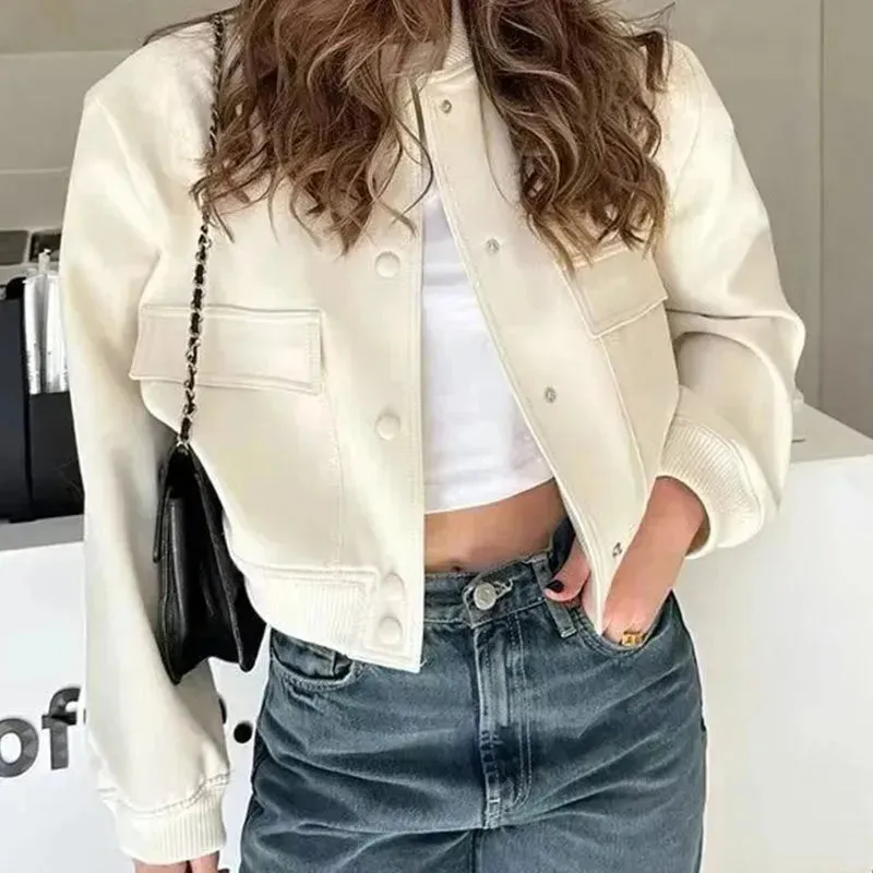 Oversized Fashion Button down Cropped Jacket outwear top for women