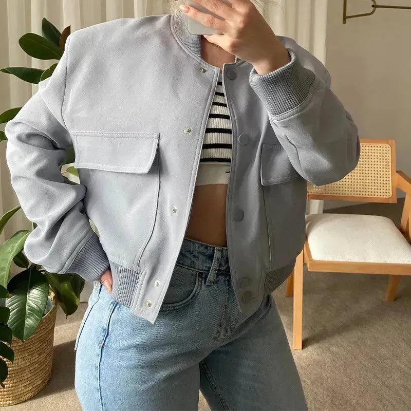 Oversized Fashion Button down Cropped Jacket outwear top for women