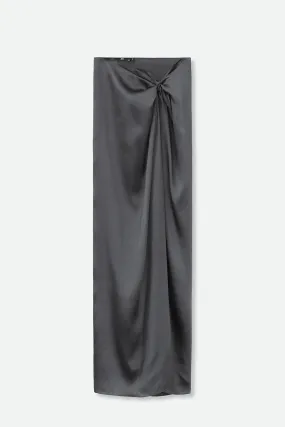 PAREO SKIRT IN CHARMEUSE SILK IN COLOR GUNMETAL