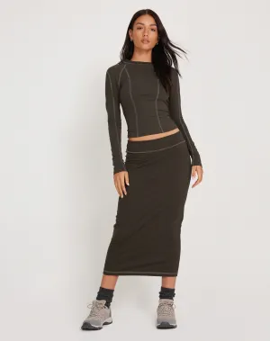 Peka Midi Skirt in Gunmetal with Grey Top Stitch