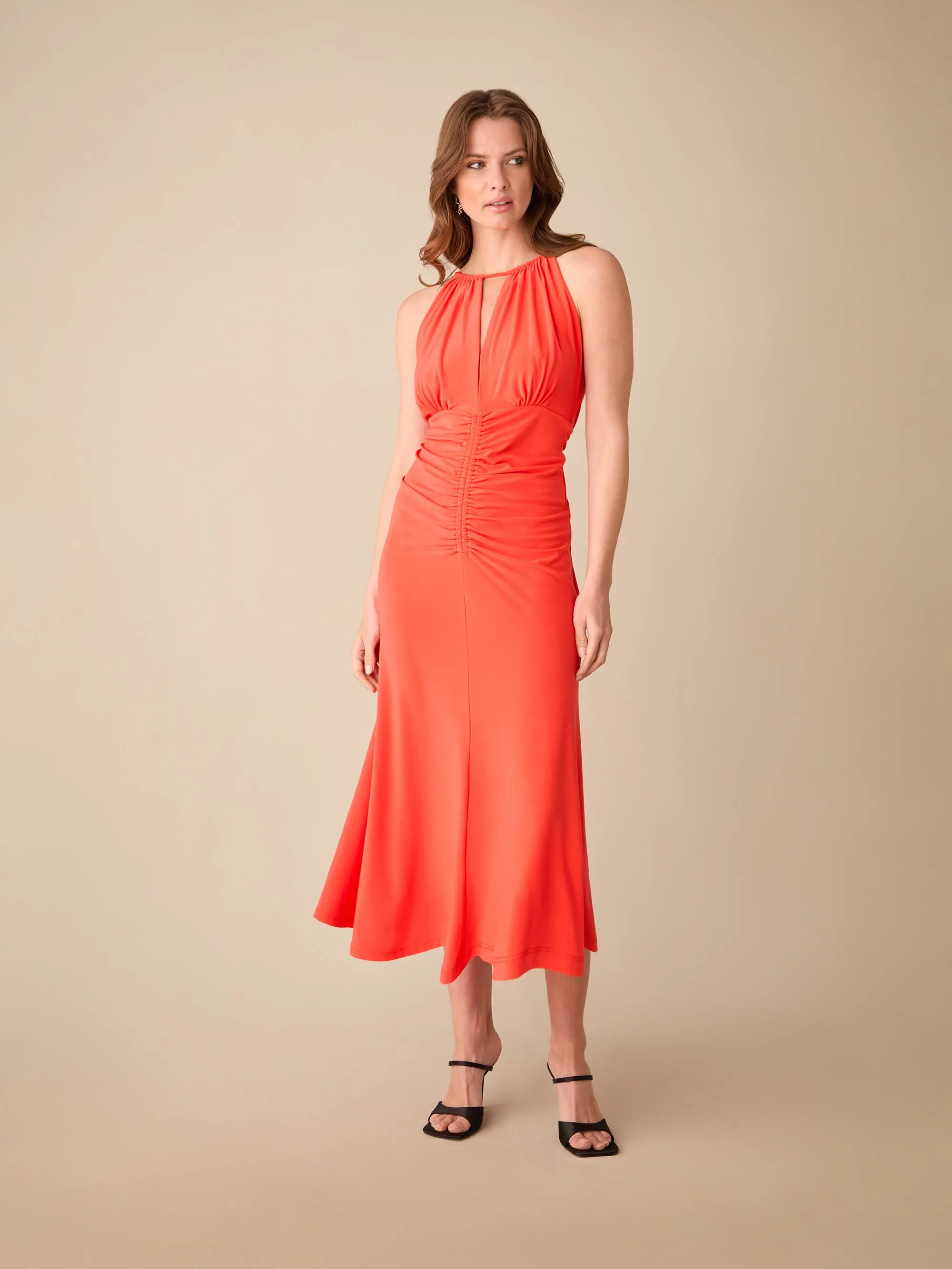 Petite Orange Halterneck Midi Dress