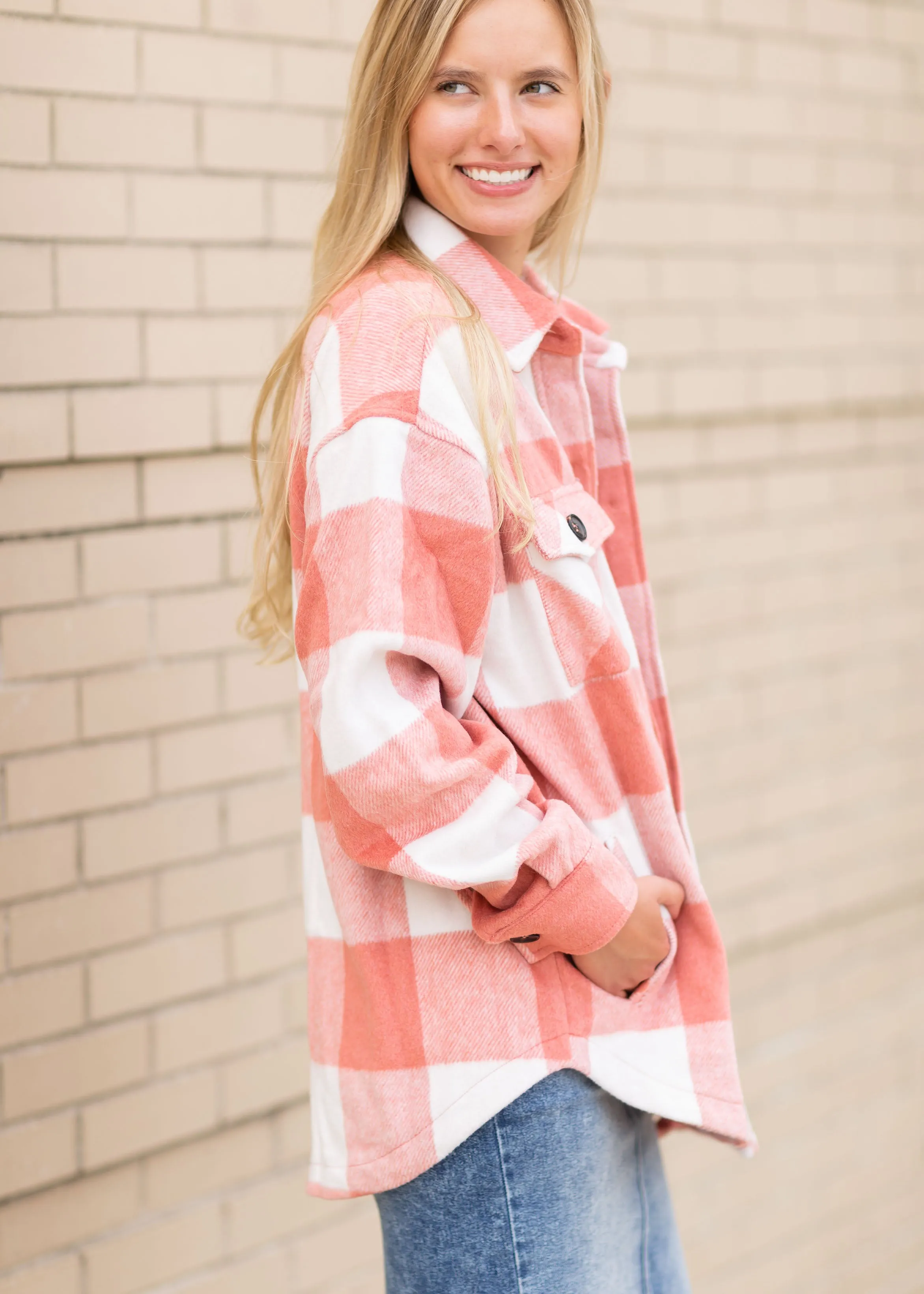 Pink Plaid Button Shacket