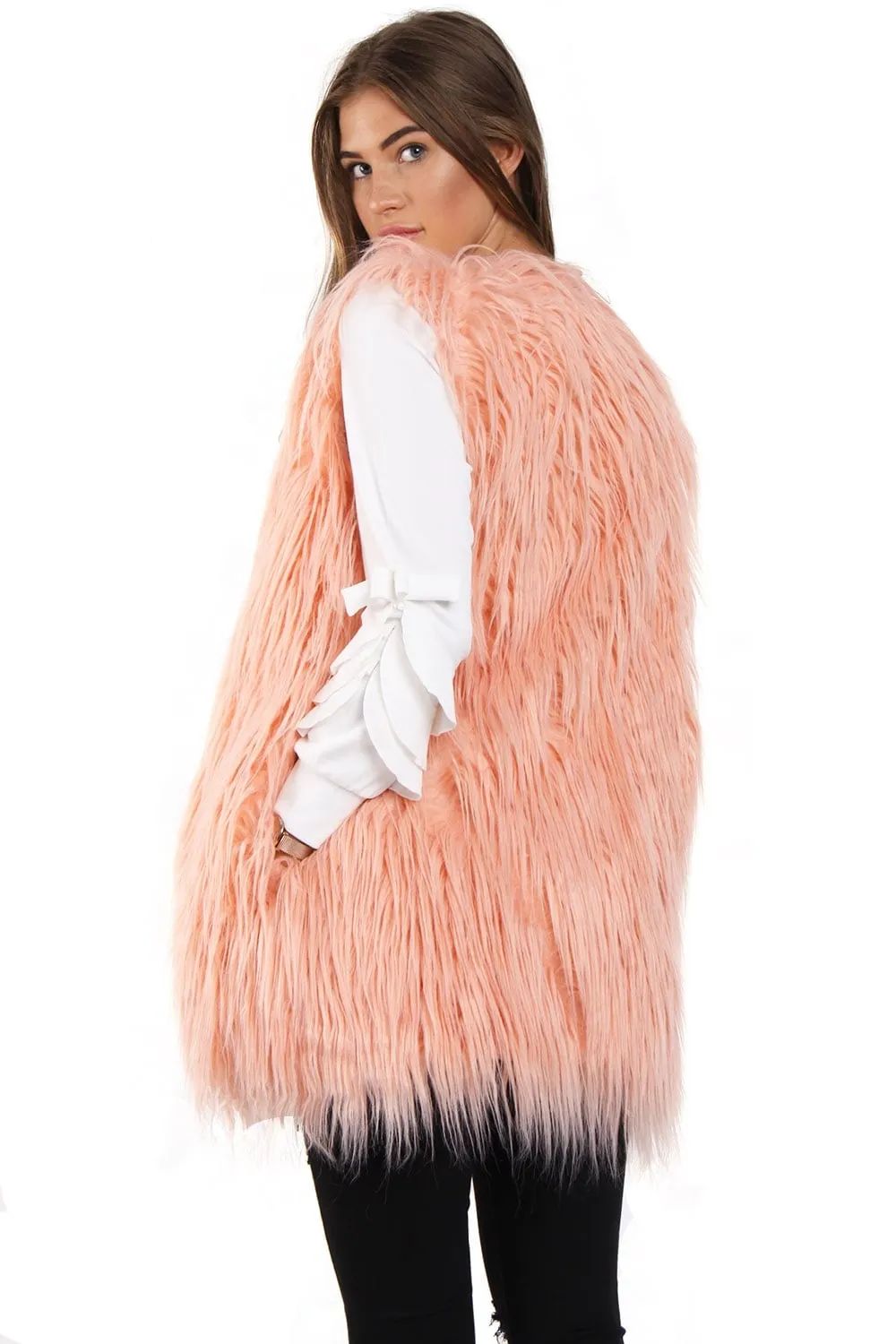 Pink Shaggy Faux Fur Gilet