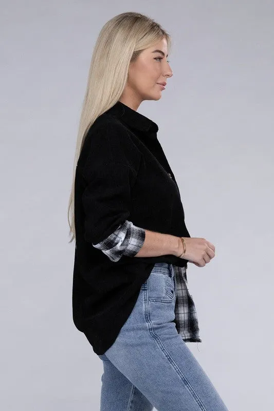 Plaid Color Block Drop Shoulder Shacket