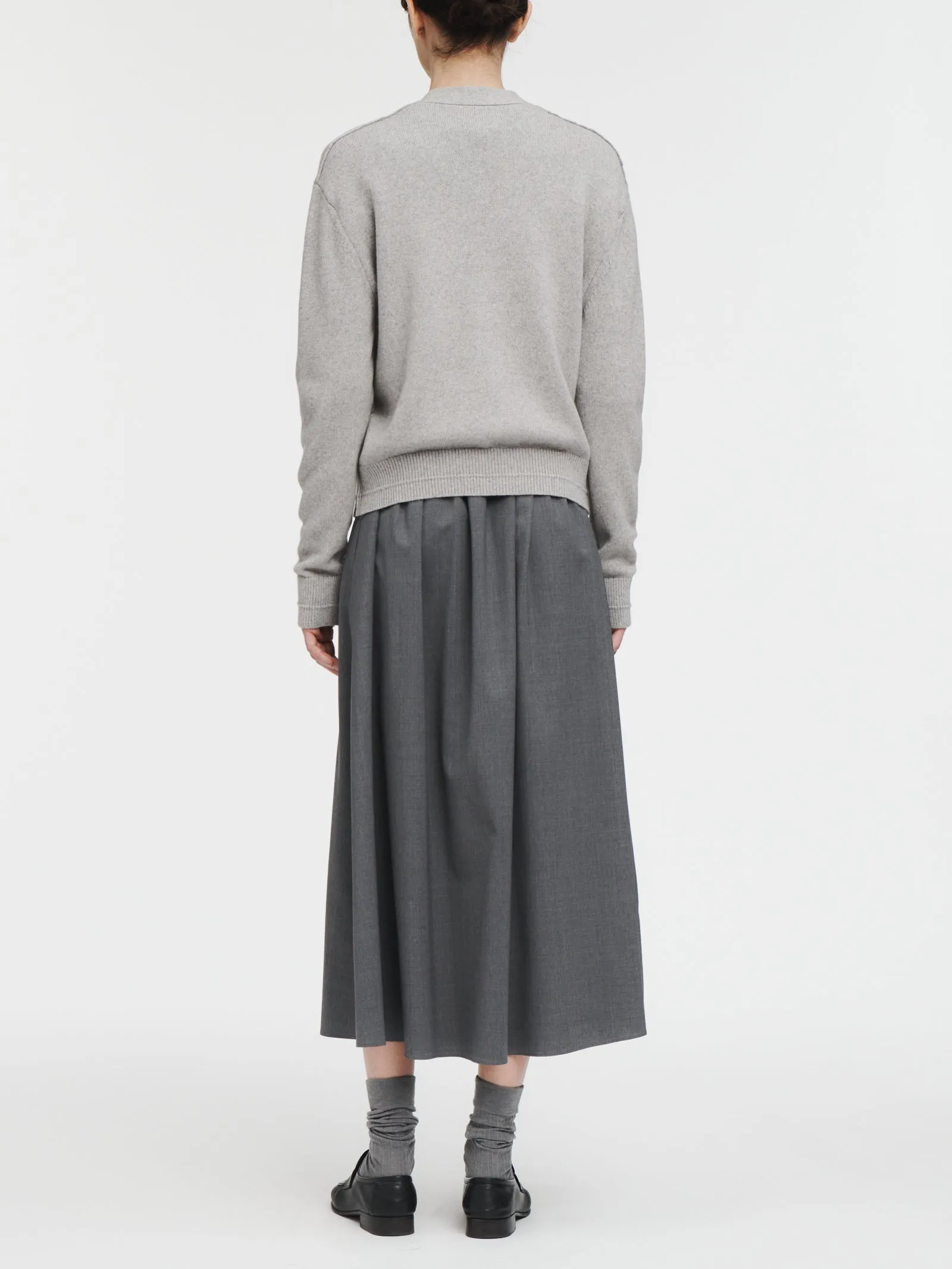 Pleat Front Full Skirt in Charcoal Grey