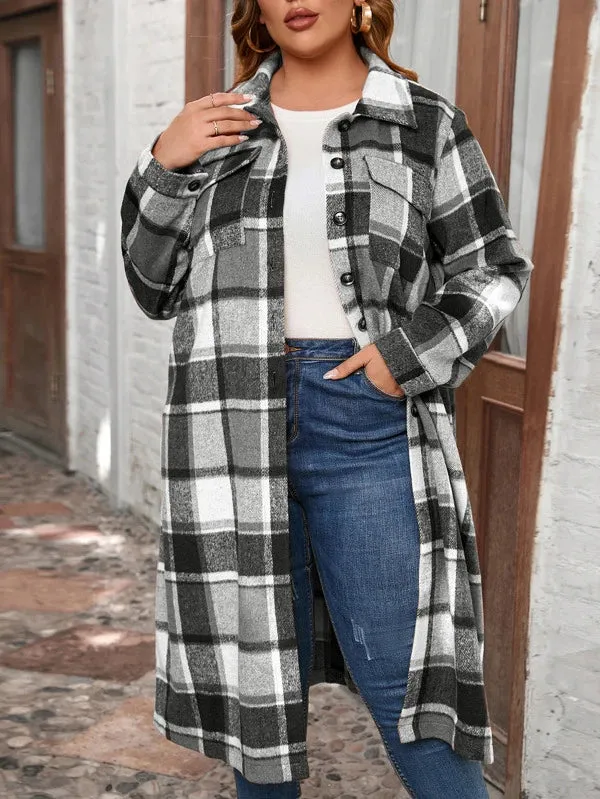 Plus Flap Pocket Plaid Coat