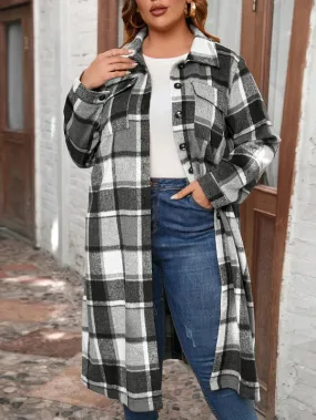 Plus Flap Pocket Plaid Coat