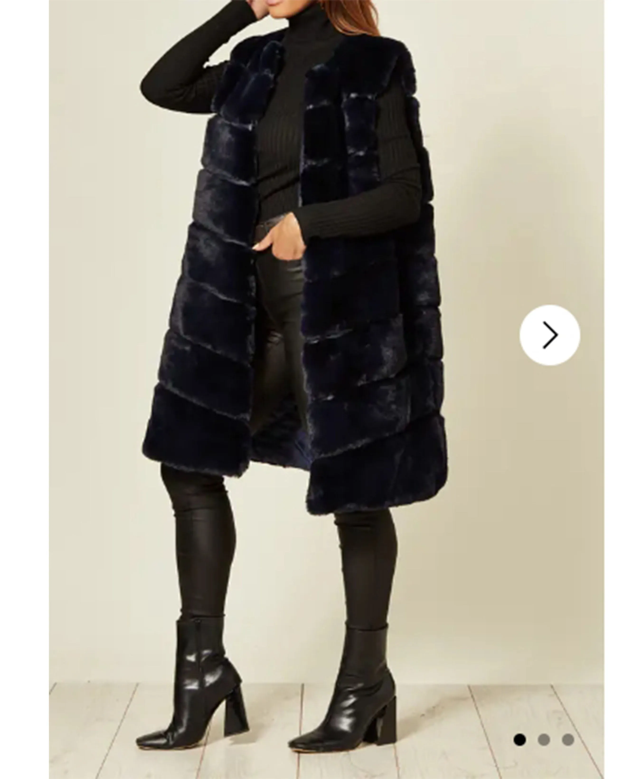 Plus Size Faux Fur Long Gilet in Navy blue