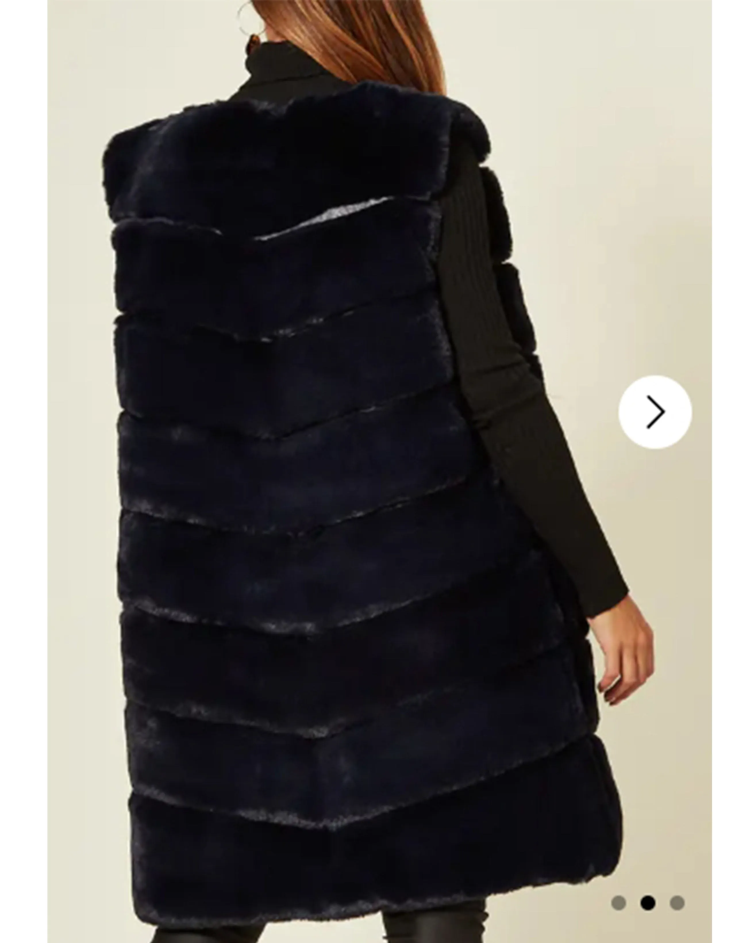 Plus Size Faux Fur Long Gilet in Navy blue