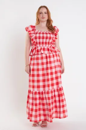 Plus Size Gingham Midi Skirt