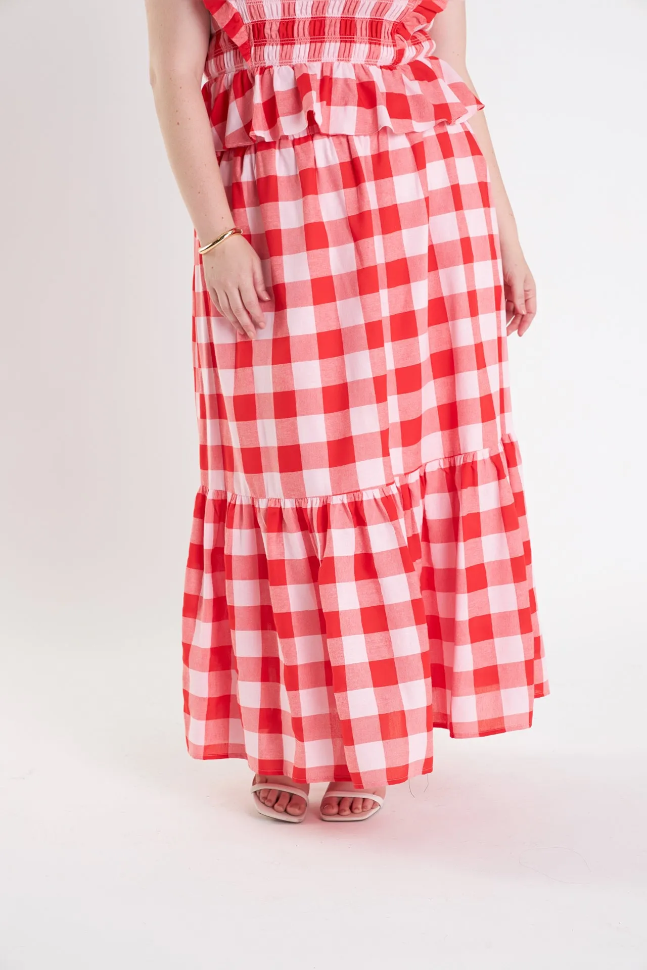 Plus Size Gingham Midi Skirt