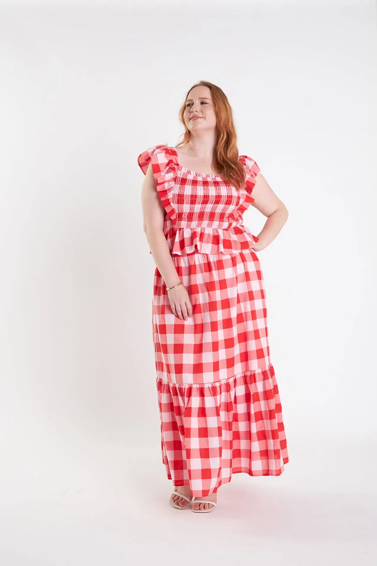 Plus Size Gingham Midi Skirt