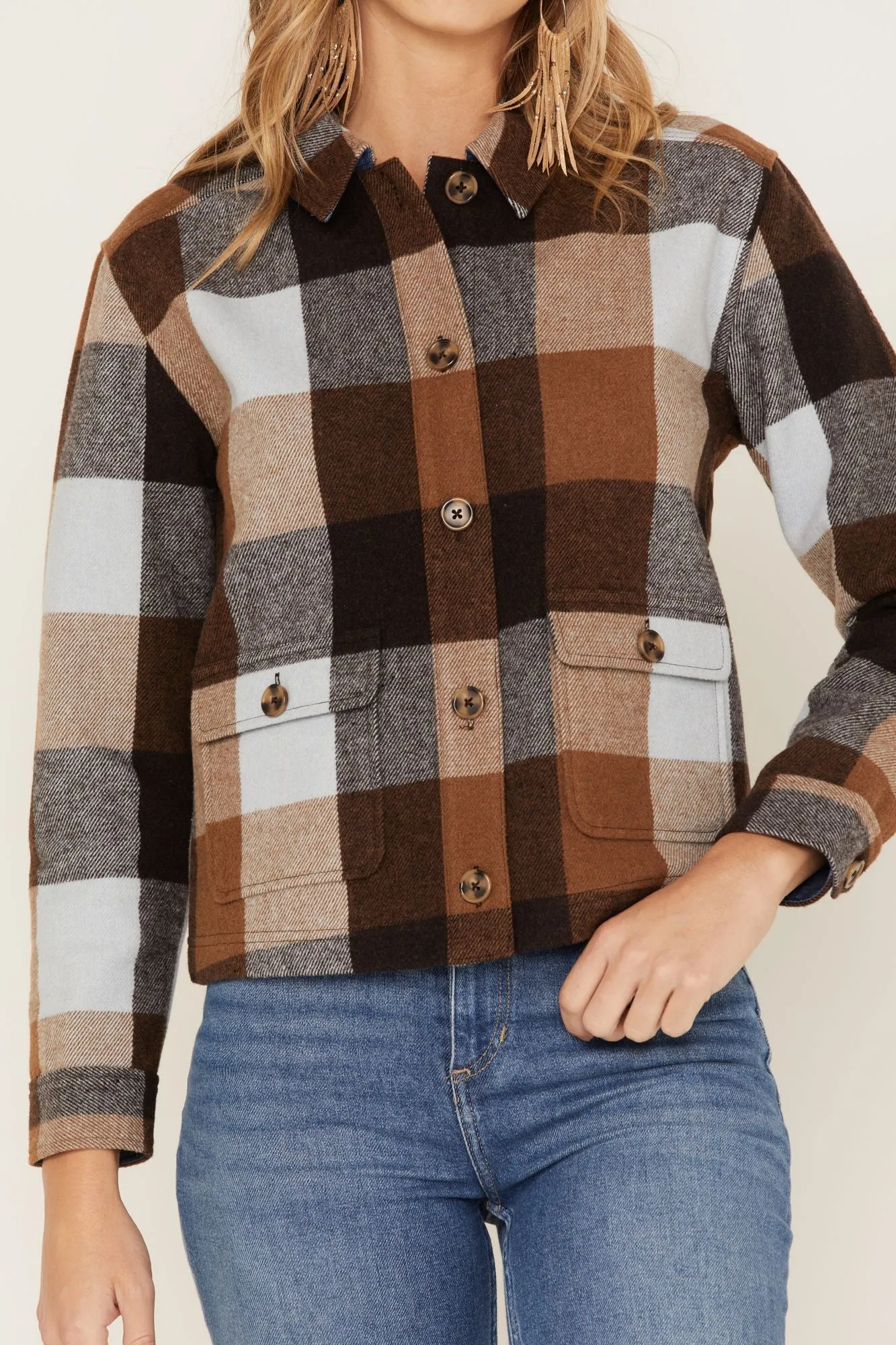 Pocket Days Plaid Print Shacket Jacket