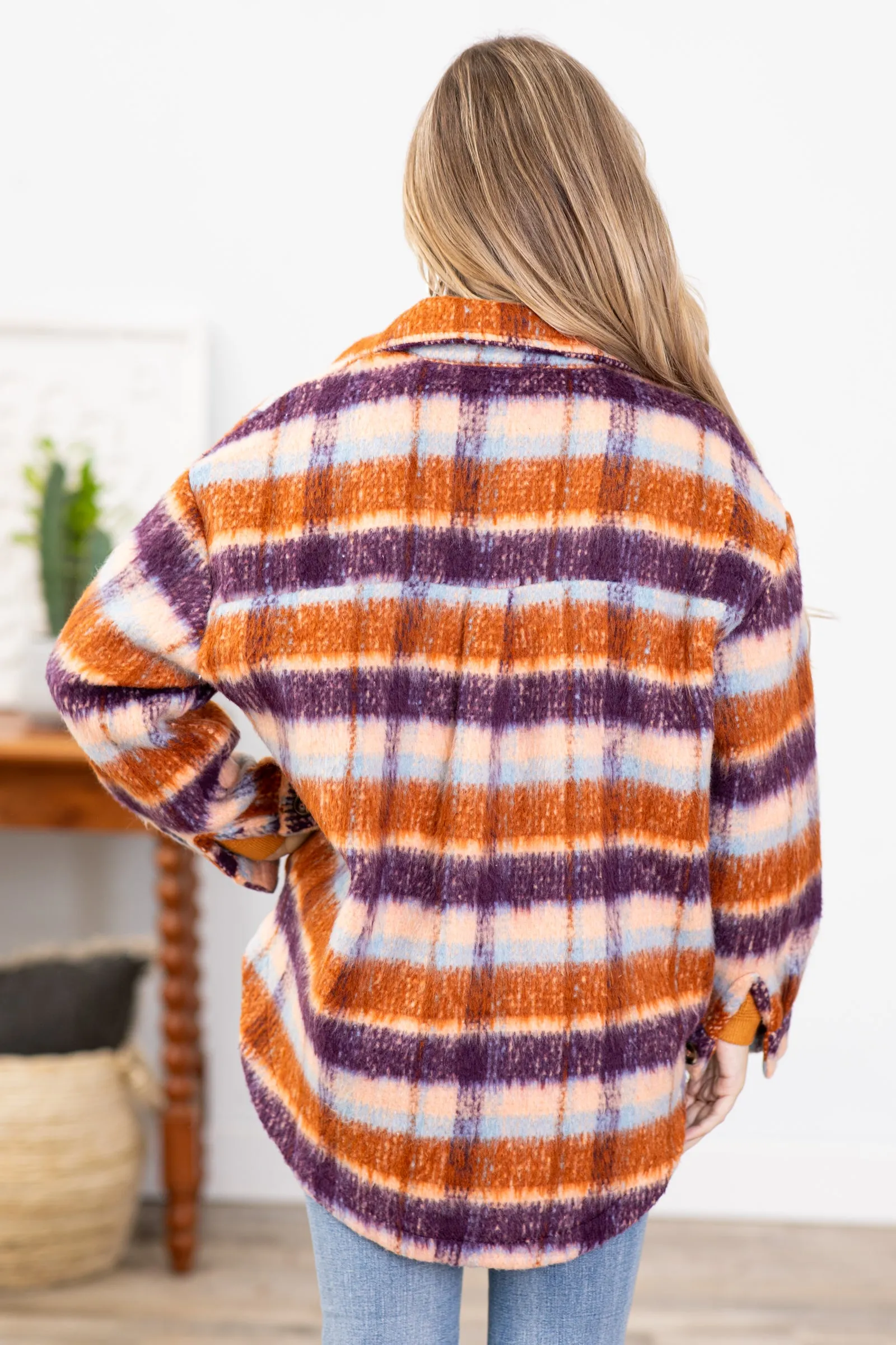 Purple and Orange Brushed Plaid Shacket