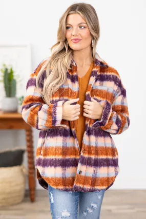 Purple and Orange Brushed Plaid Shacket