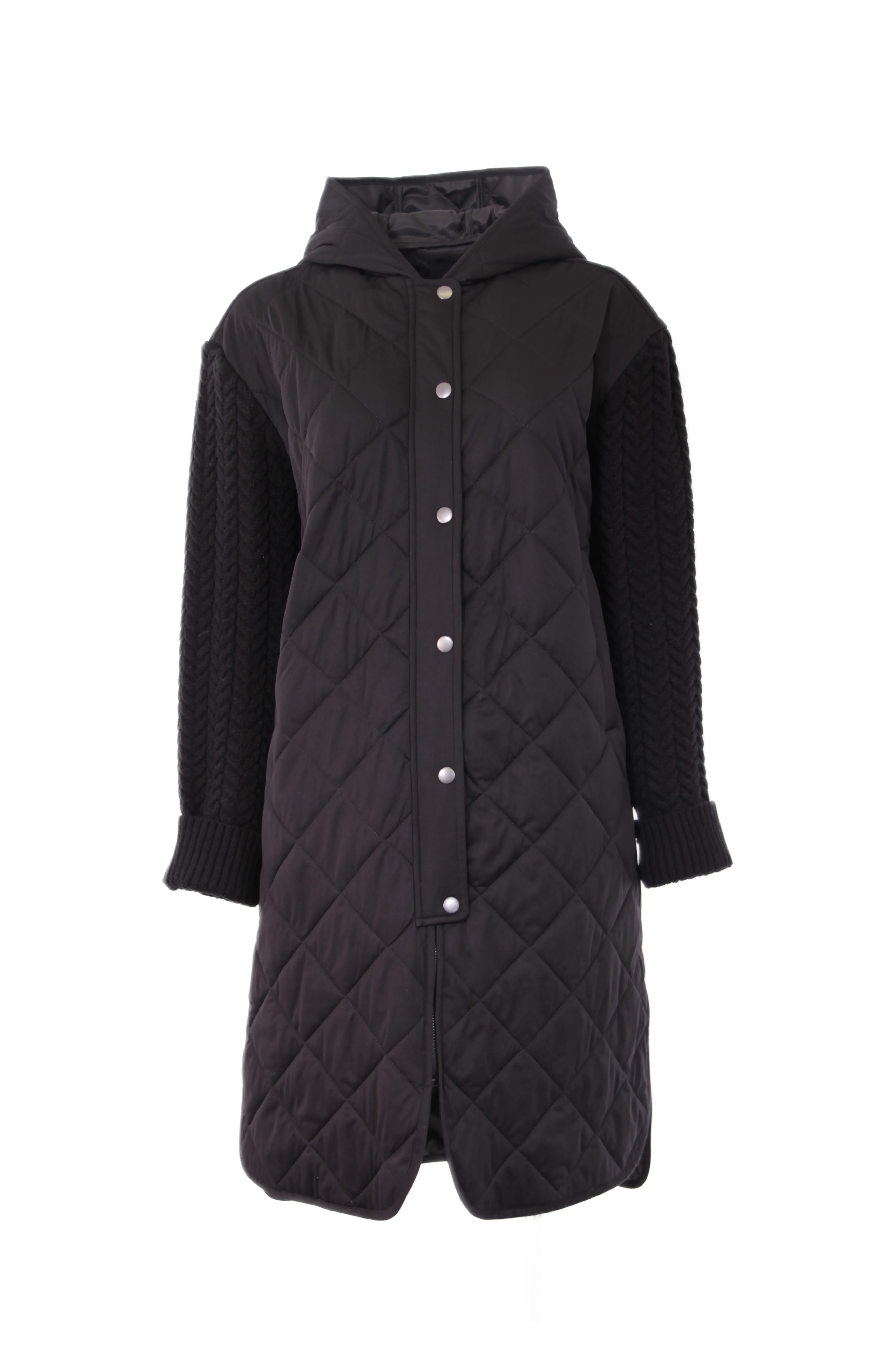 Quilted Long Coat with Toggle Waist