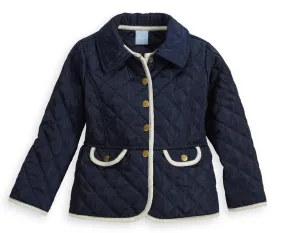 Quilted Peplum Coat -- Navy w/ Ivory