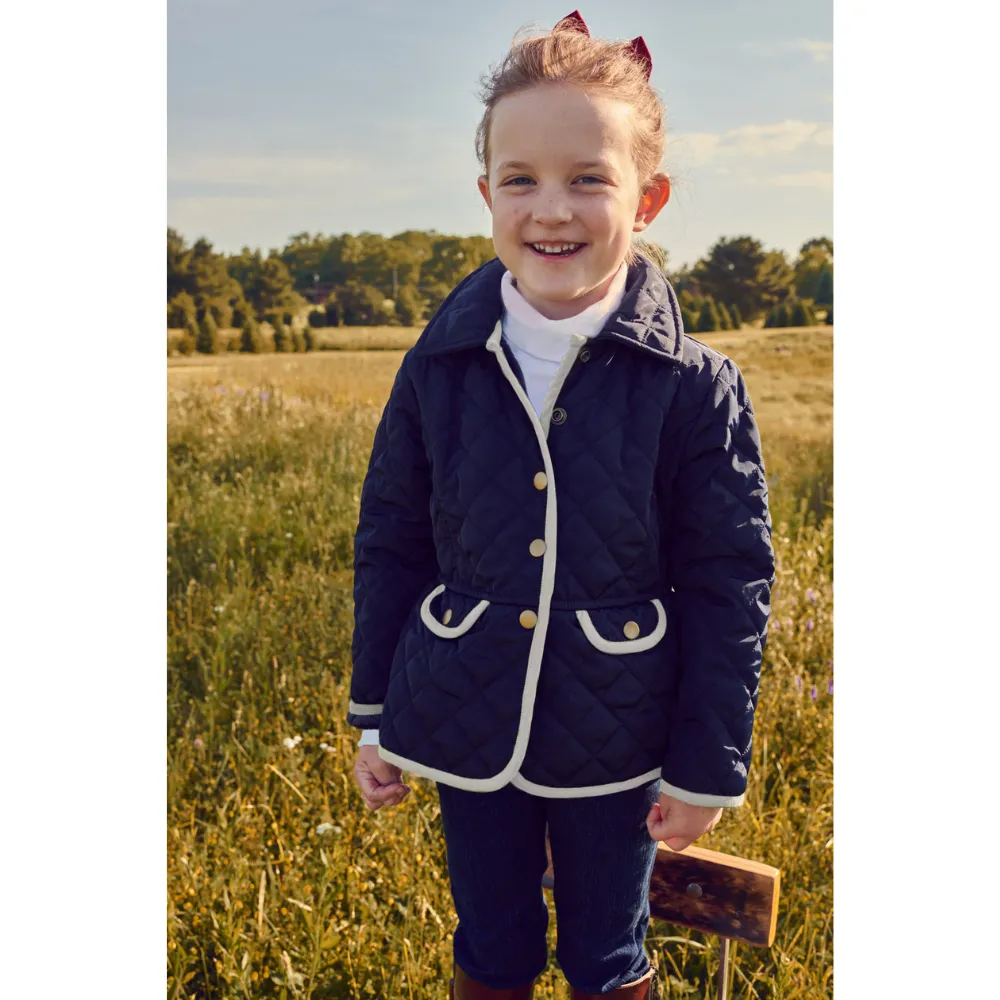 Quilted Peplum Coat -- Navy w/ Ivory