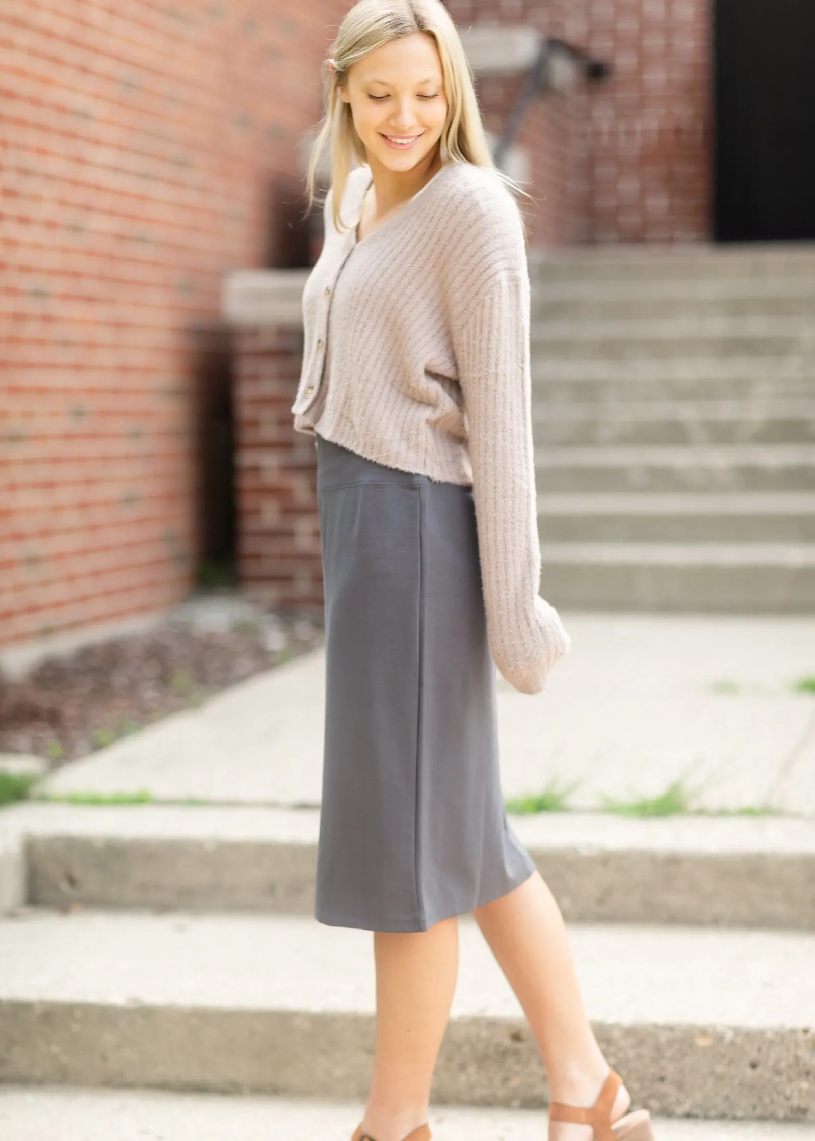 Quinn Charcoal Knit Midi Skirt - FINAL SALE