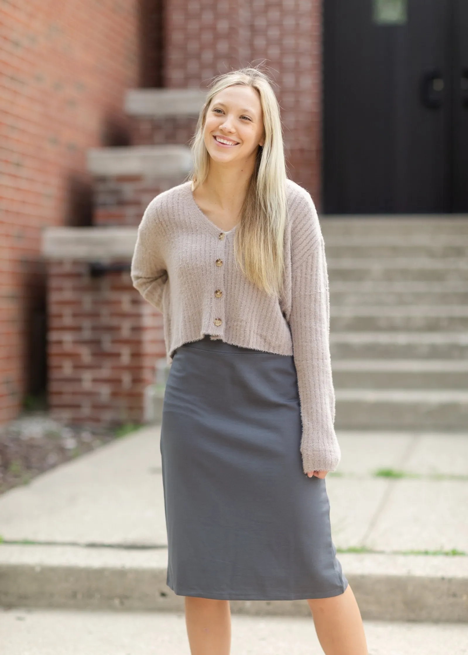 Quinn Charcoal Knit Midi Skirt - FINAL SALE