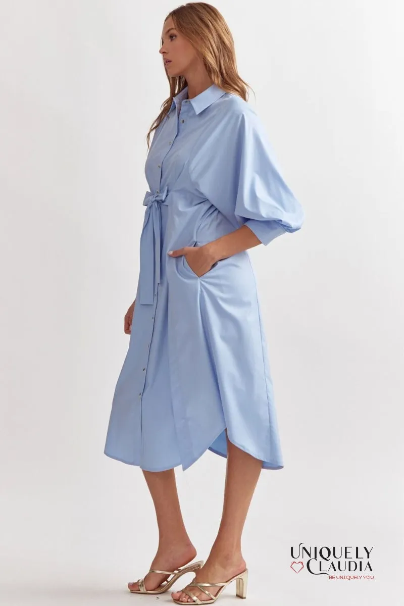 Rafaela Tie Front Button-Down Midi Dress