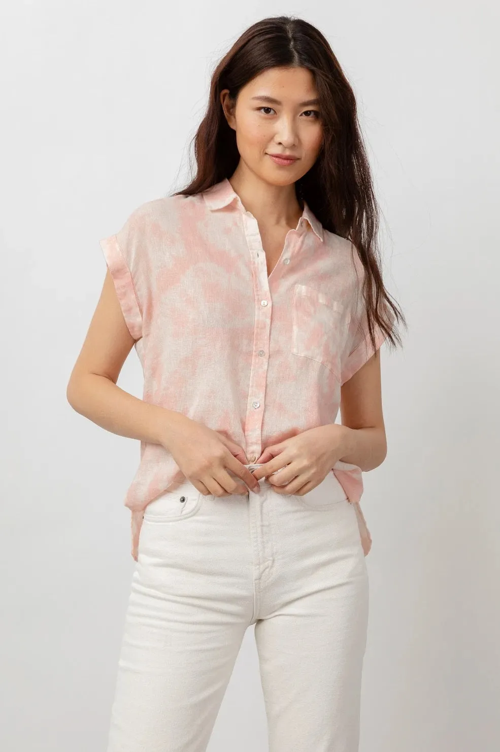 Rails - Whitney Button-Down Shirt in Peach Pink Tie Dye