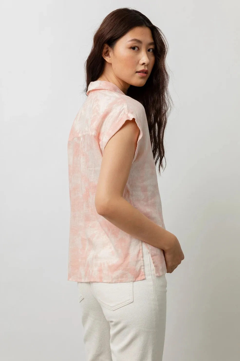 Rails - Whitney Button-Down Shirt in Peach Pink Tie Dye