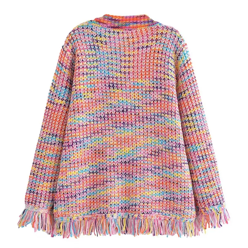 Rainbow Color Knitted Sweater Fringe Cardigan