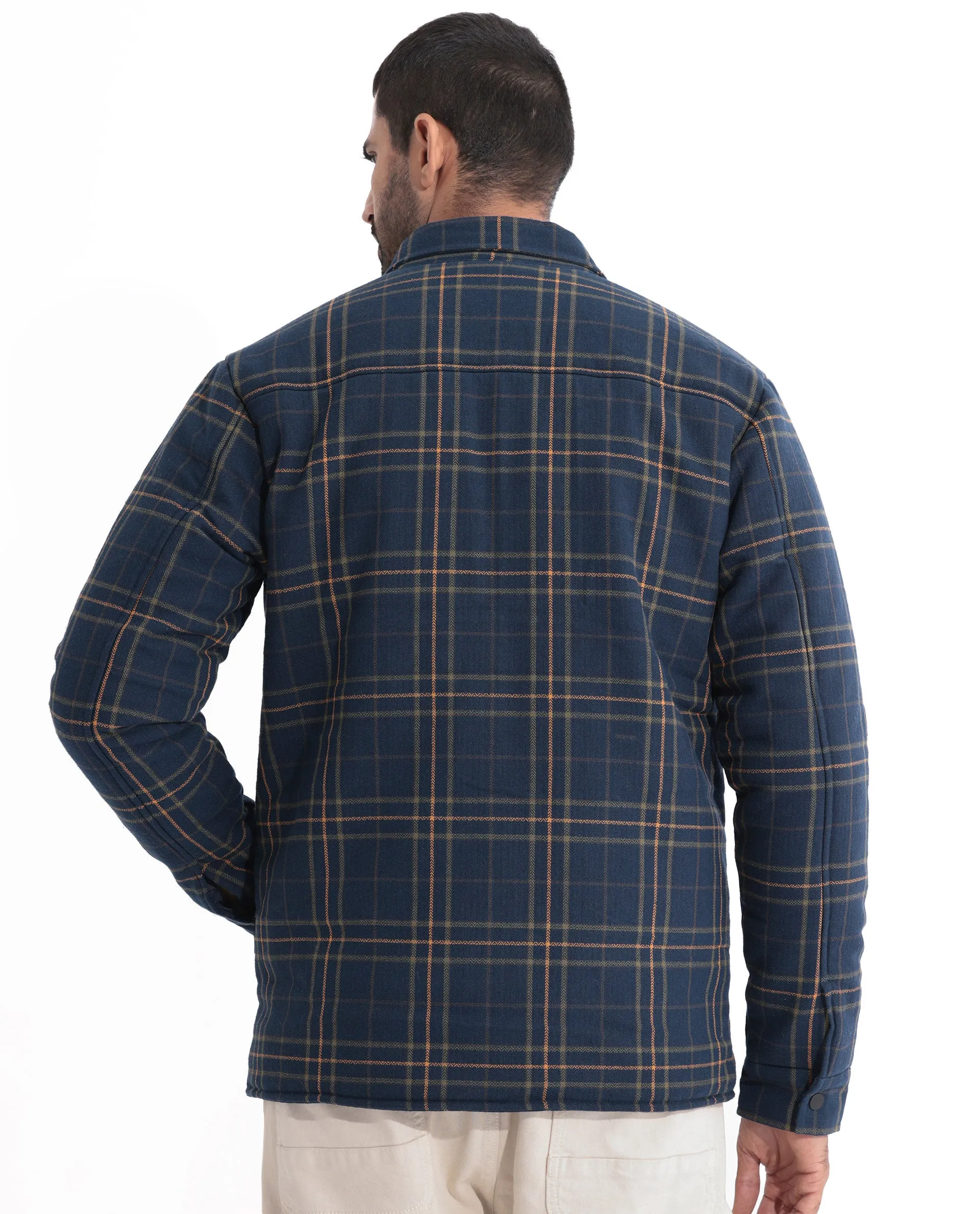 Rare Rabbit Men's Hollis Dark Navy Regular Collar Checks Shacket