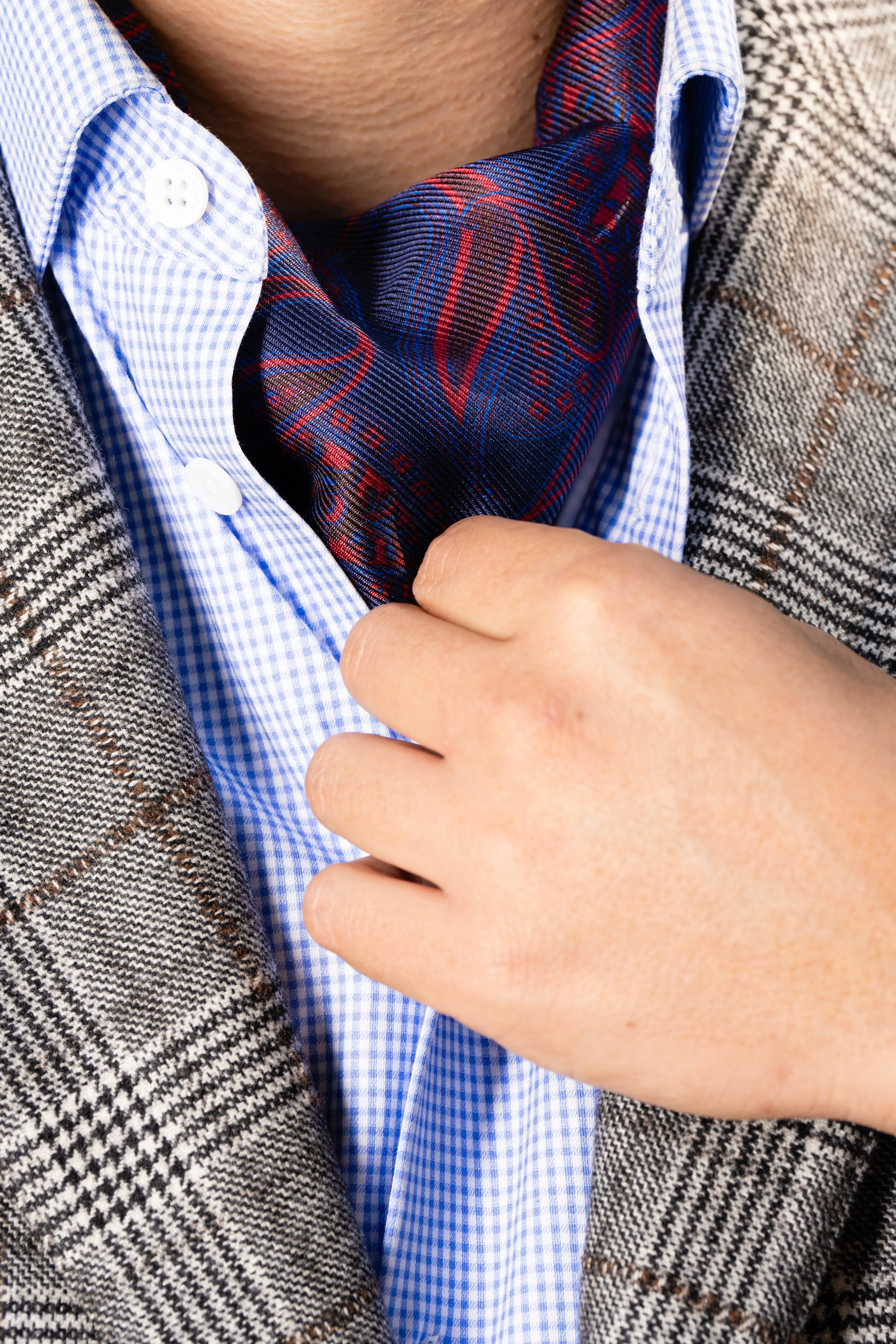 Red & Blue Paisley Silk Ascot