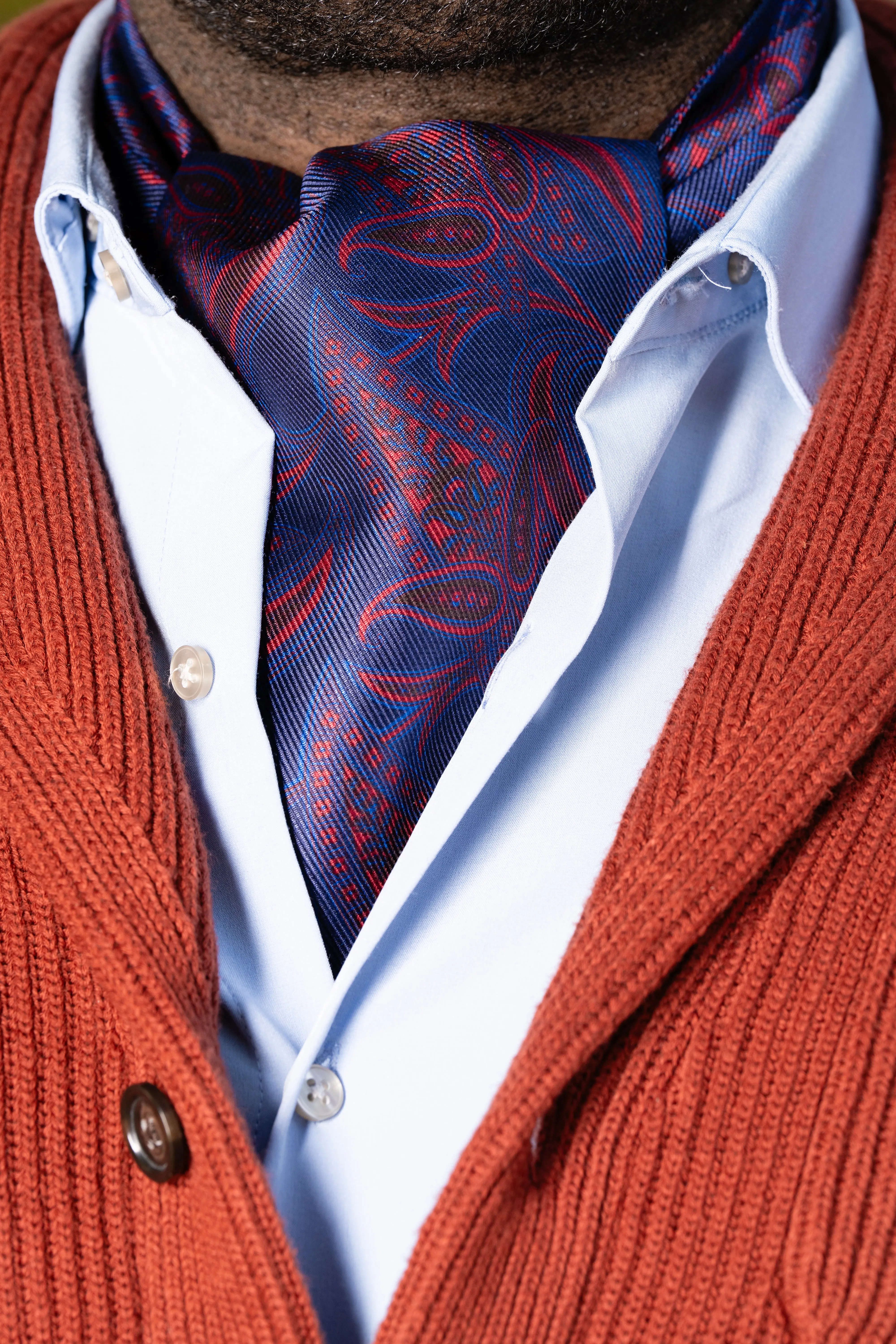 Red & Blue Paisley Silk Ascot