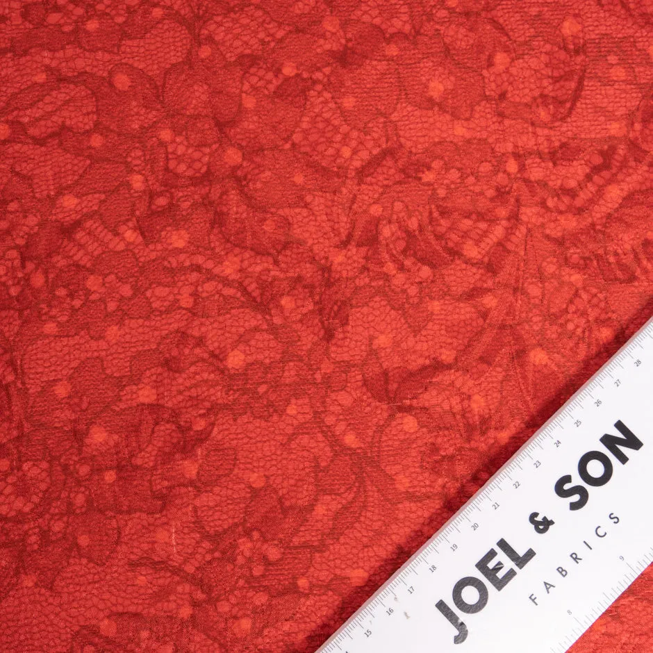 Red Lace Printed Silk & Cotton Blend Cloqué