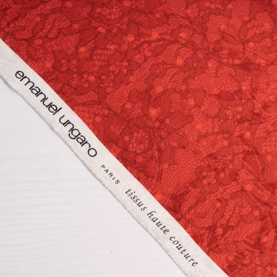 Red Lace Printed Silk & Cotton Blend Cloqué