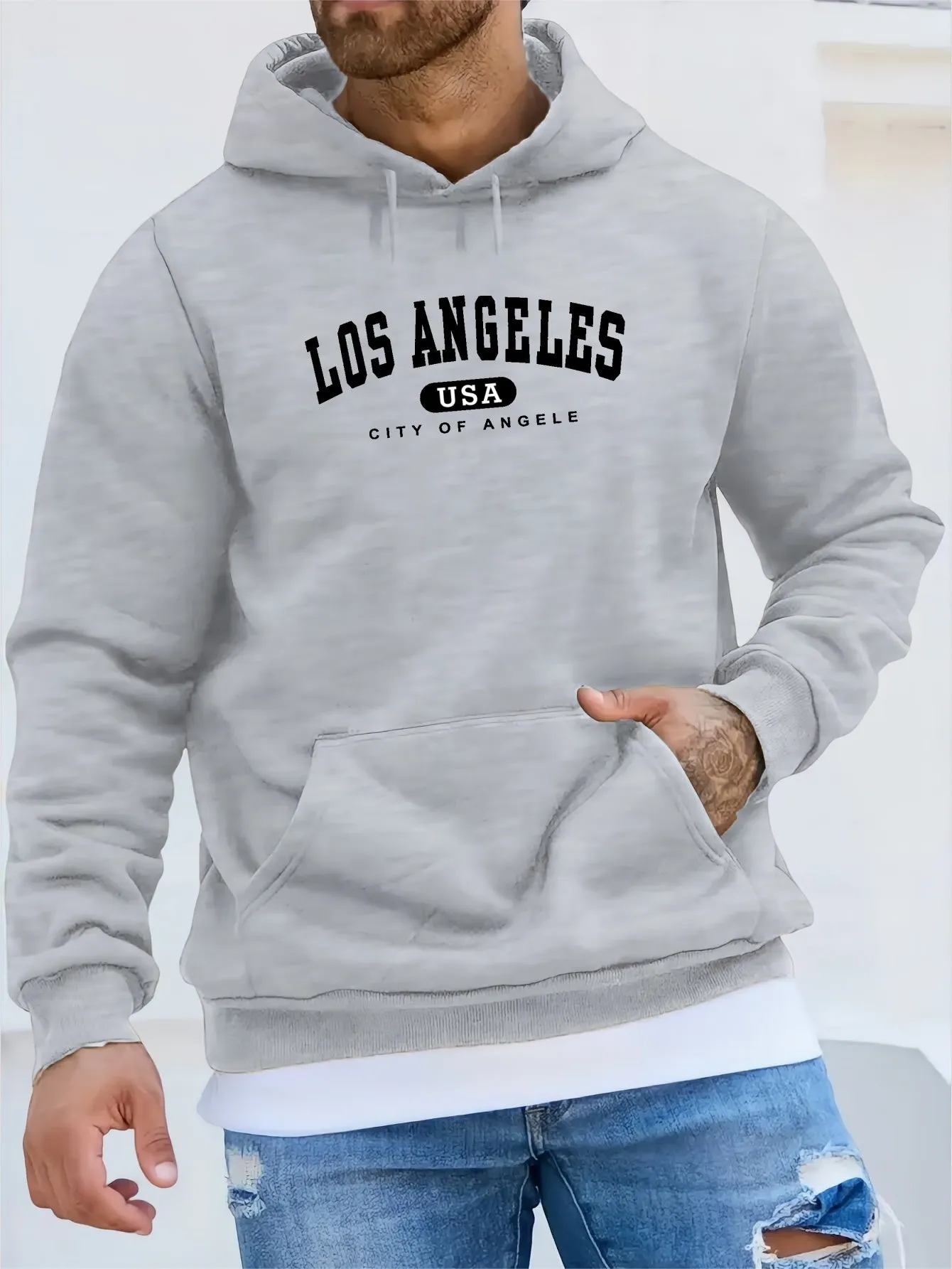 Retro Letter Print Hoodie  Mens Casual Graphic Sweatshirt