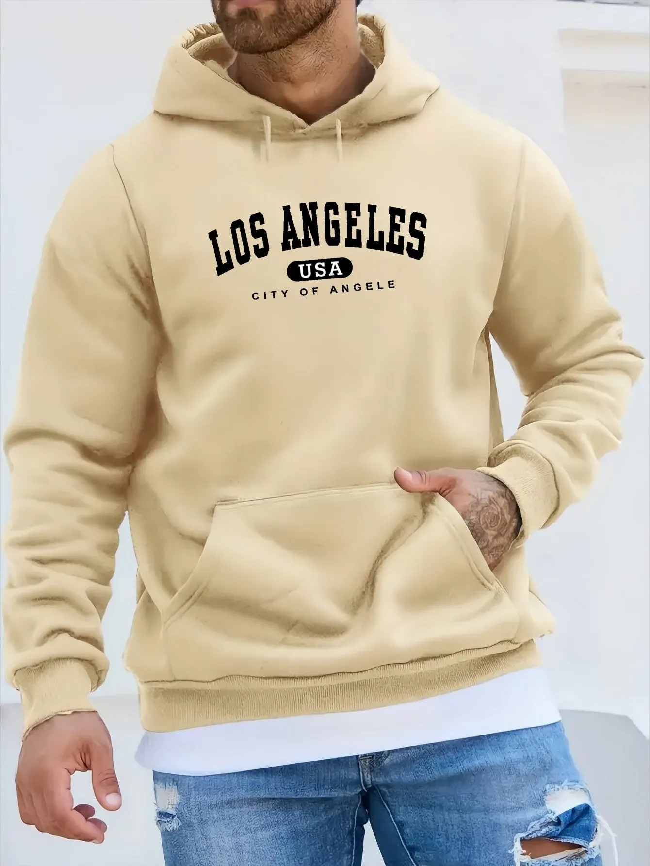 Retro Letter Print Hoodie  Mens Casual Graphic Sweatshirt