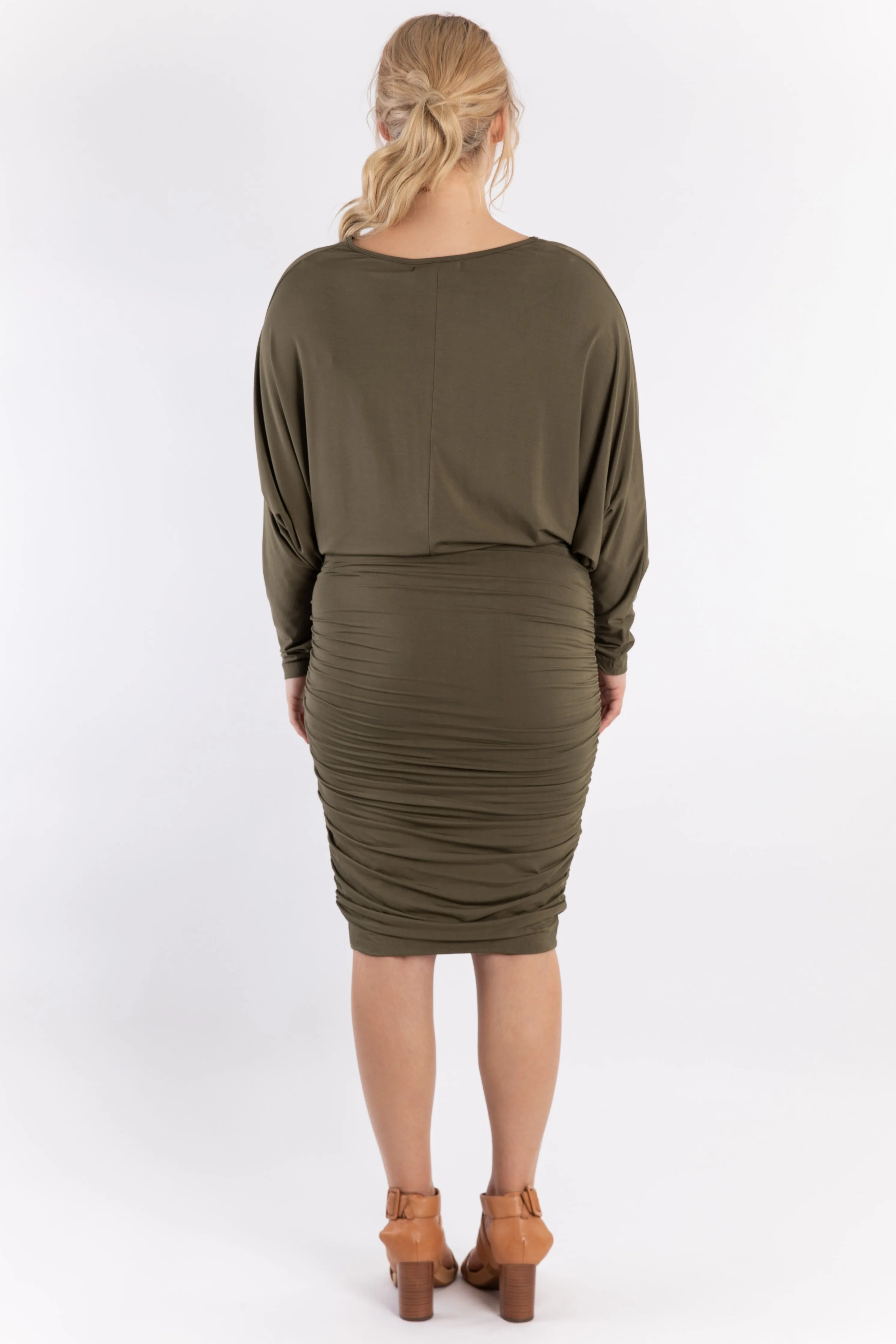 Ruche Dress | Khaki | FINAL SALE