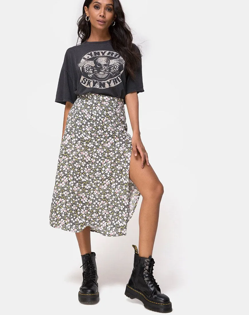 Saika Midi Skirt in Floral Field Olive