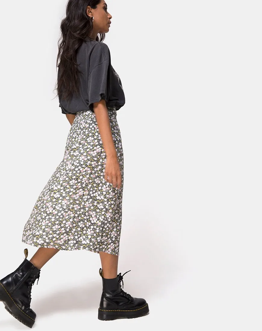 Saika Midi Skirt in Floral Field Olive