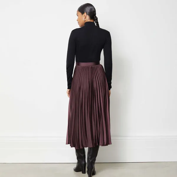 Satin Pleat Skirt In Burgundy by Albaray