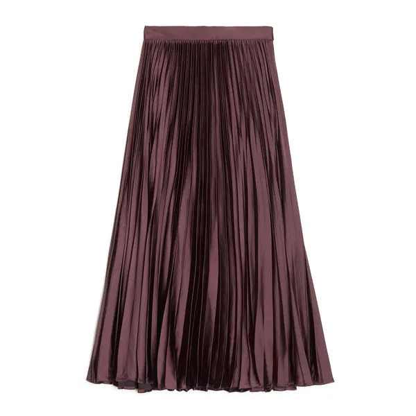 Satin Pleat Skirt In Burgundy by Albaray