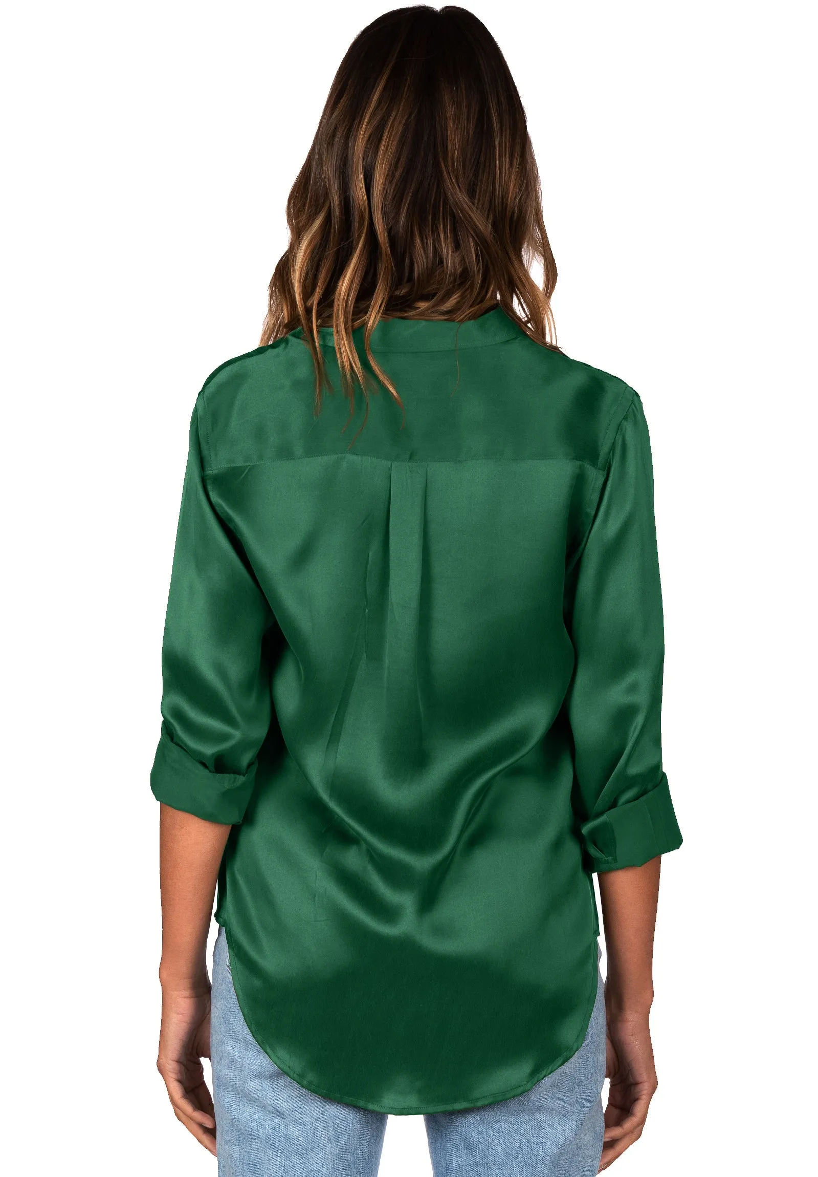 Satin-Silk Emerald Green Classic Charmeuse Silk Shirt