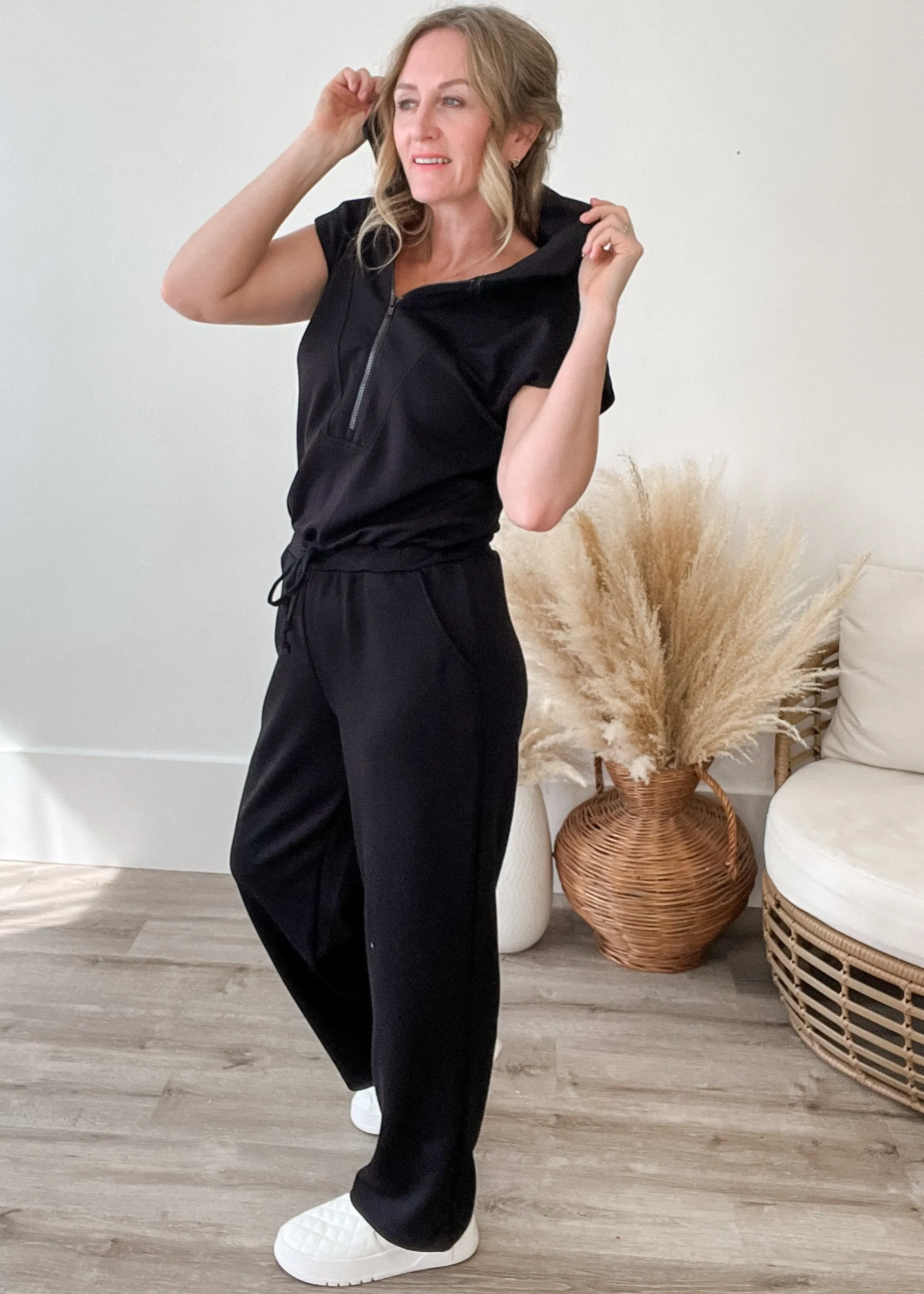 Scuba Half Zip Jumpsuit - Black