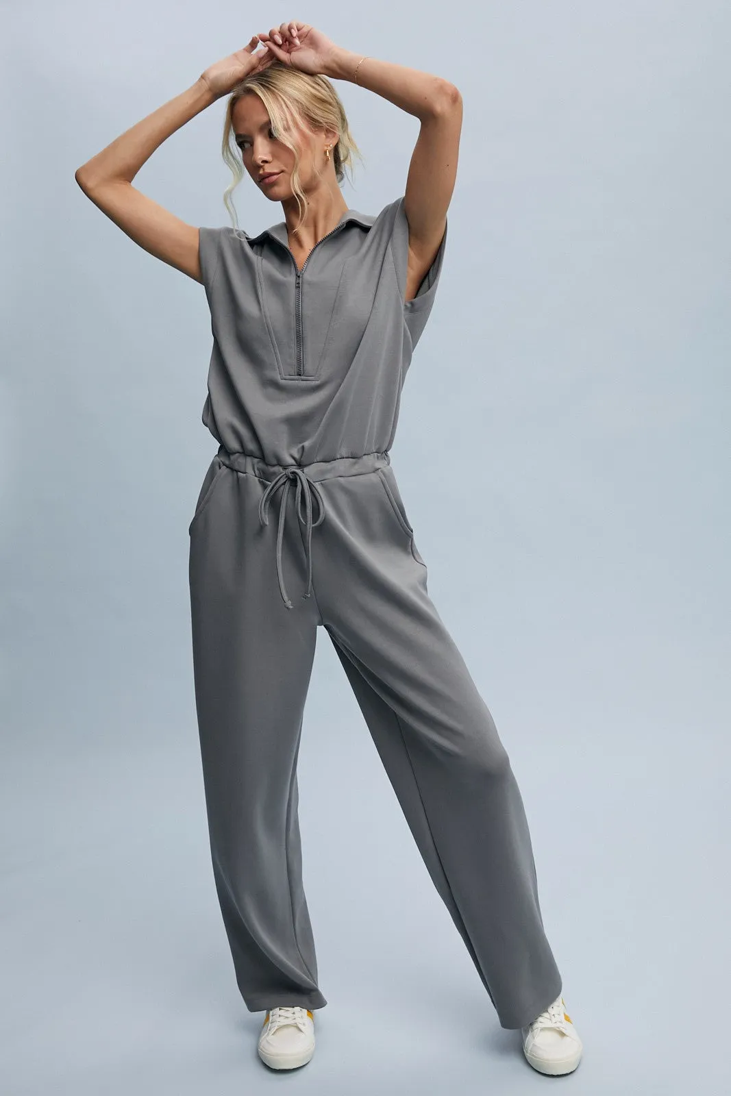 Scuba Half Zip Jumpsuit - Grey