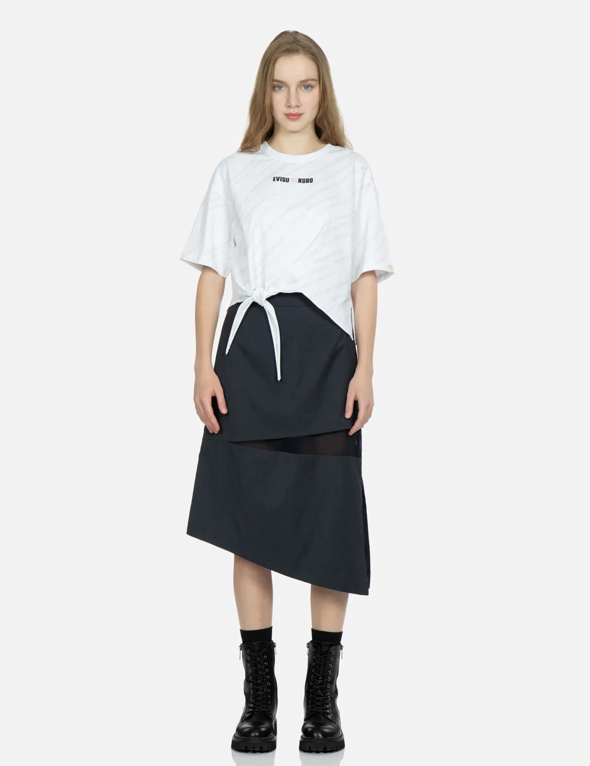 Sheer Panelled Midi Skirt