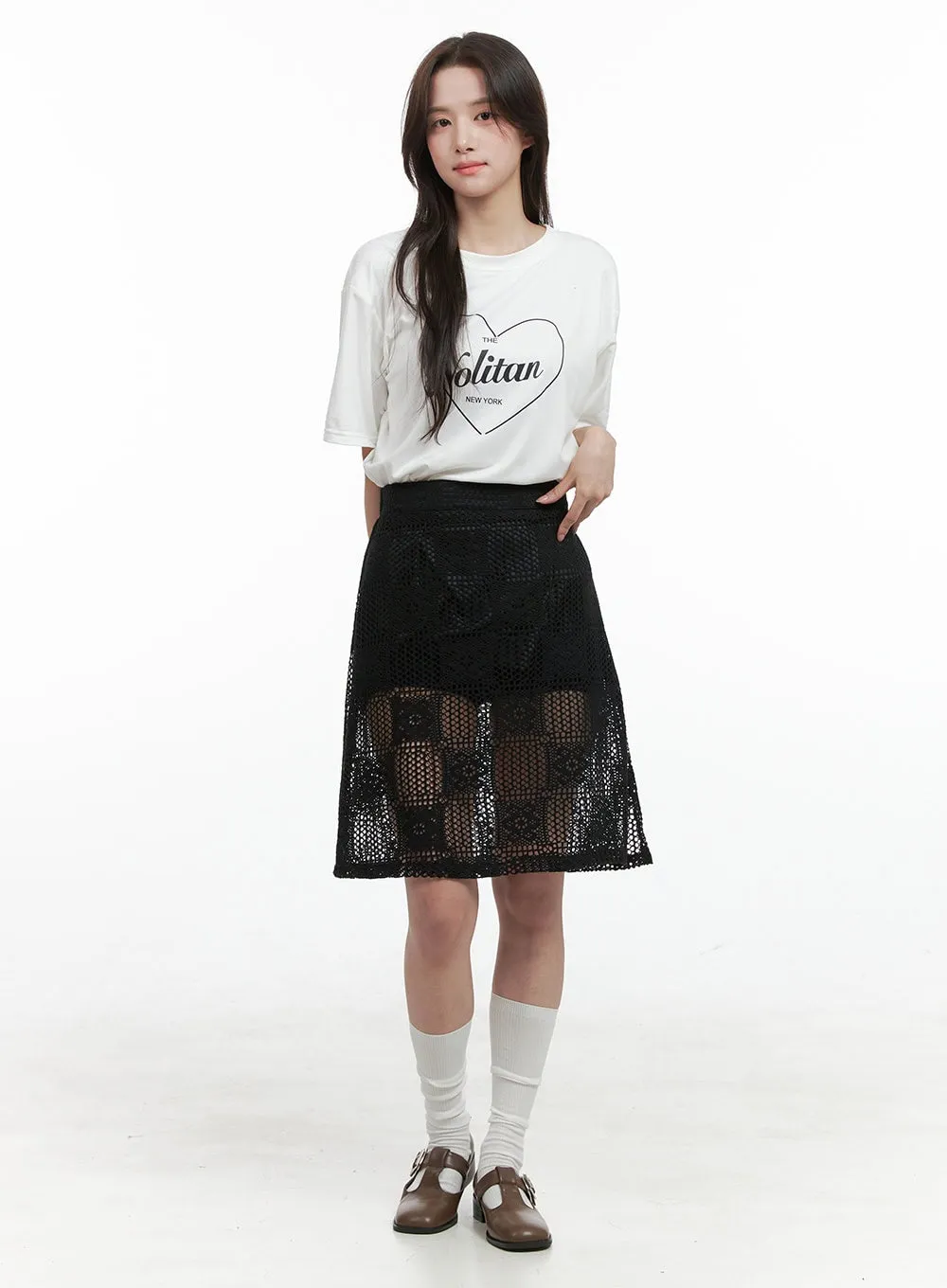 Sheer Patterned Midi Skirt OG412